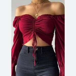 Burgundy off the shoulder crop top. New with tags.